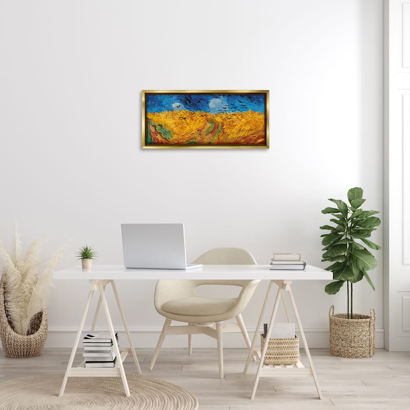 Stupell Wheat Field with Crows Classic Framed Floater Canvas Wall Art Design by Vincent Van Gogh