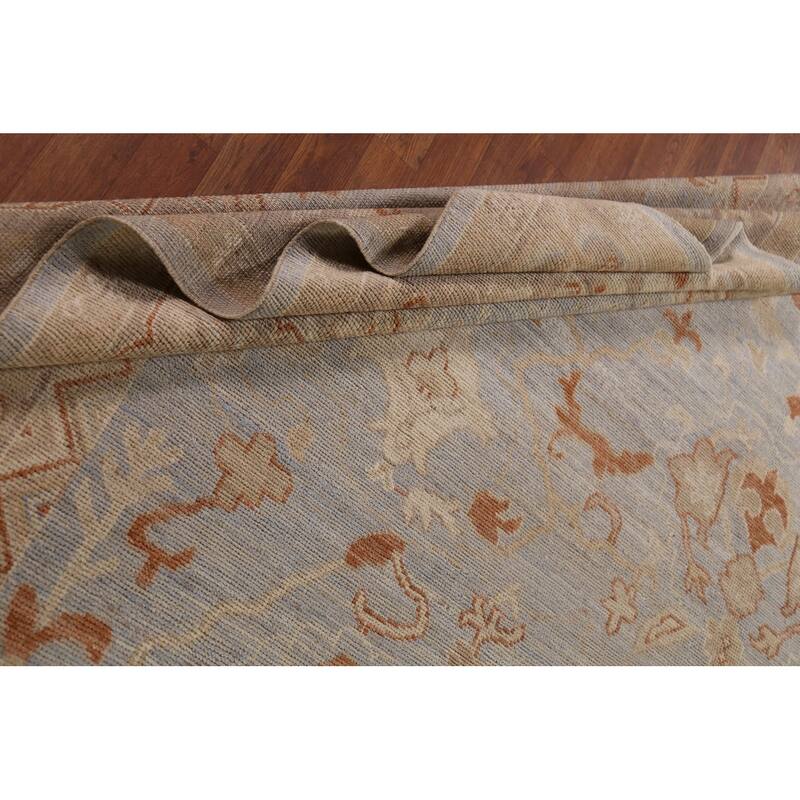 Vegetable Dye Oushak Turkish Large Rug Hand-Knotted Floral Wool Carpet - 9'11"x 14'0"