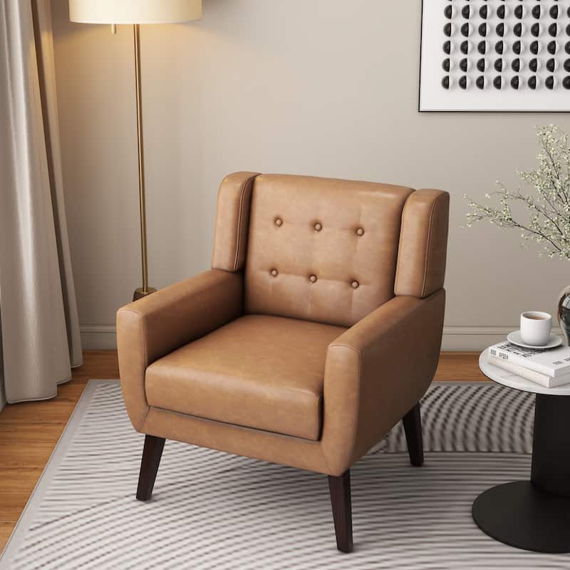 Modern Upholstered Faux Leather Tufted Armchair Linen Accent Chairs