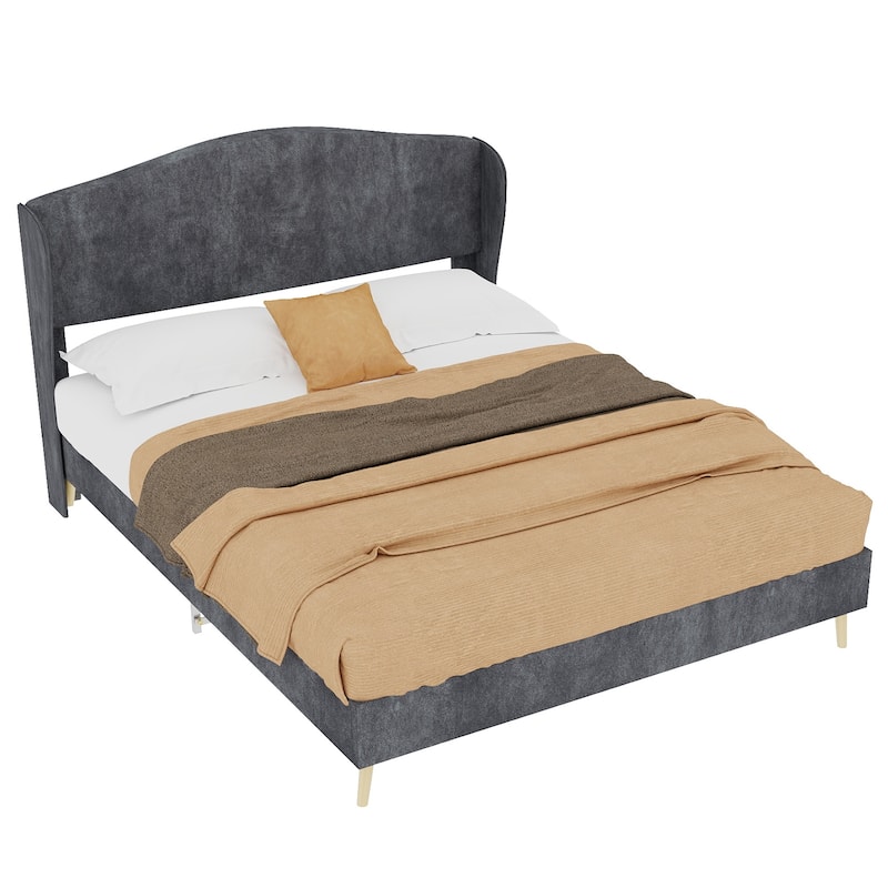 Full Size Upholstered Platform Bed Frame with Headboard for Bedroom