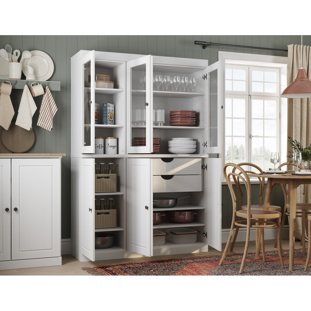 Palace Imports 100% Solid Wood Pantry China Cabinet, 2 Drawers, Adjustable Shelves, 48.5" Wide, 71.5" Tall - 48.5" x 71.5"