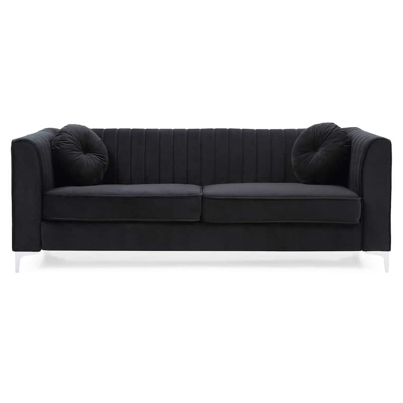 Black Velvet Sofa (87x34x32 inches) with Matching Pillows