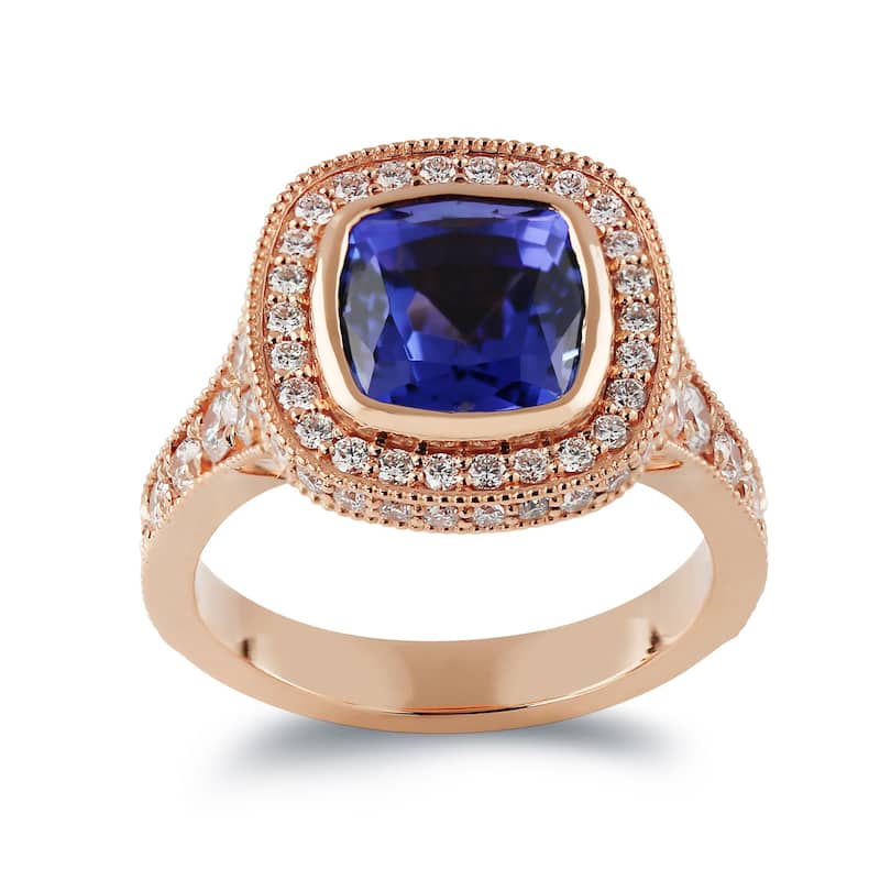 Auriya 14k Gold 3 1/2ct Vintage Cushion-cut Tanzanite Halo Diamond Engagement Ring 1 3/8ctw (H-I, SI1-SI2)