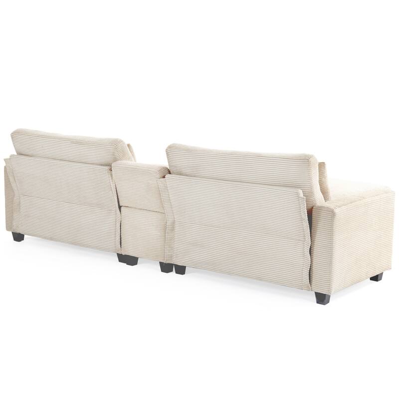 Oversized Corduroy Upholstered Sofa with a Removable Ottoman & 4 Pillows