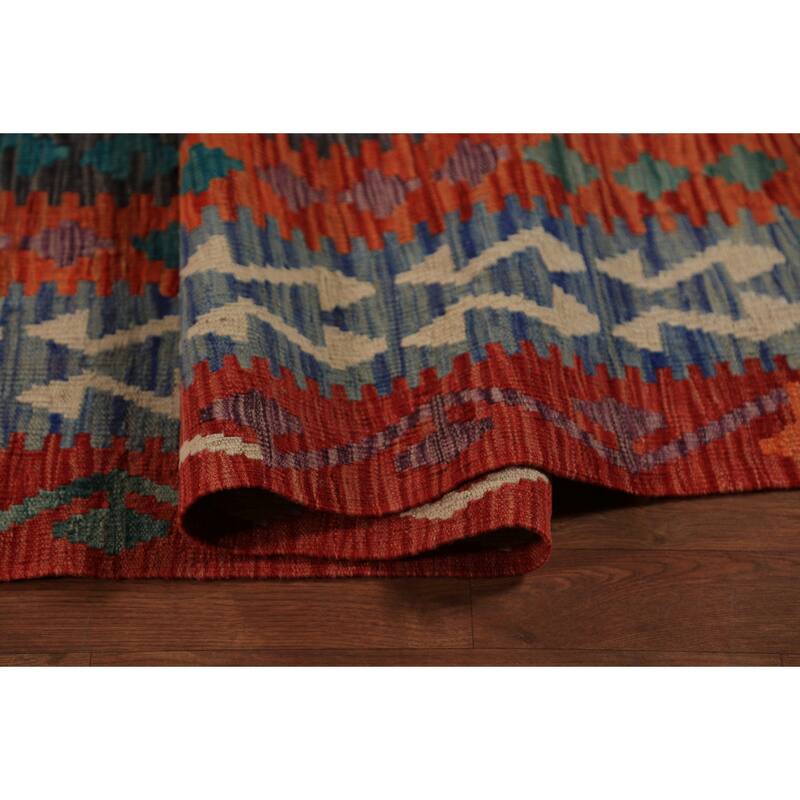 Geometric Kilim Oriental Large Rug Hand-Woven Southwestern Wool Carpet - 10'2"x 16'1"