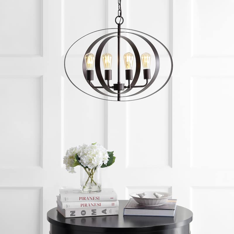 SAFAVIEH Lighting Spaska Adjustable 4-Light Led Brass Pendant - 23.6"x23.6"x22-94" - Dark Grey - 24Wx24Dx94H