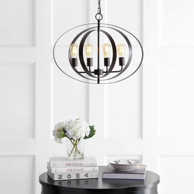SAFAVIEH Lighting Spaska Adjustable 4-Light Led Brass Pendant - 23.6"x23.6"x22-94" - Dark Grey - 24Wx24Dx94H