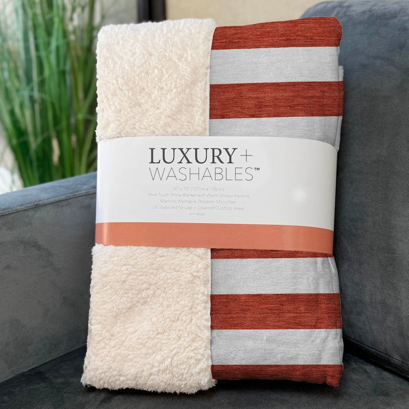 Premium Machine Washable Modern Stripes Sherpa Throw Blanket