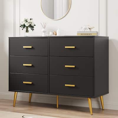 6-Drawer Modern Wooden Dresser with Gold Handles, Deep Storage Chest for Bedroom