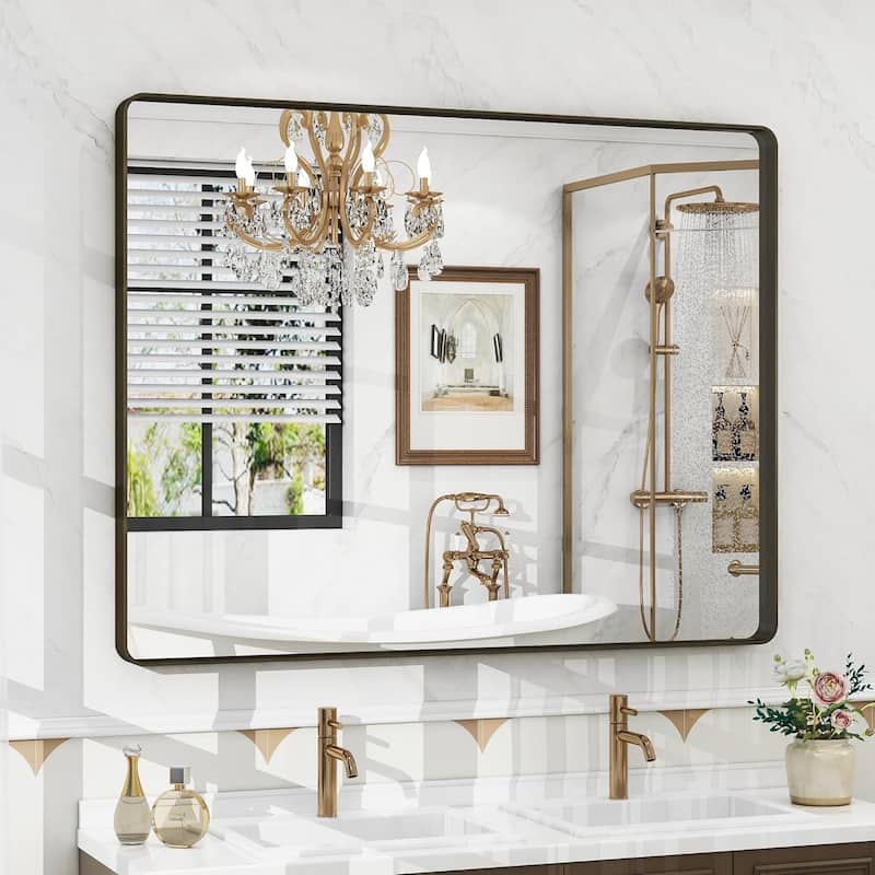 Aluminum Alloy Framed French Cleat Mounted Tempered Glass Wall Vanity Mirror - Bronze - 40" x 30"