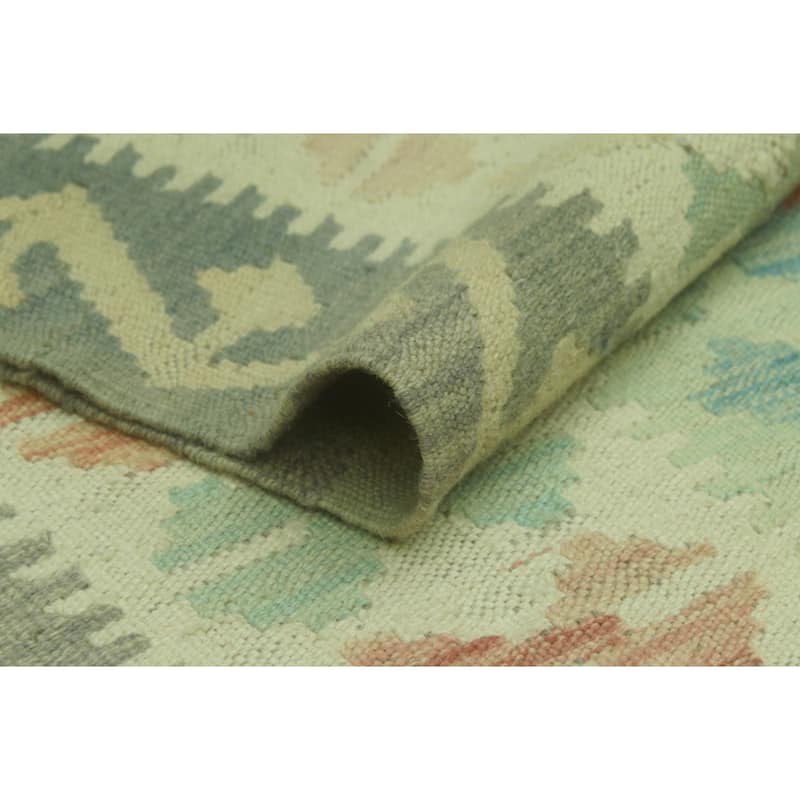 Sun Faded Flatweave Azizi Grey/Green Rug - 6'5" x 9'9"