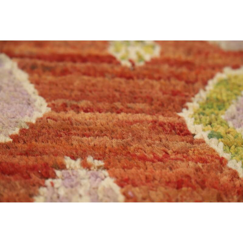 Orange Moroccan Oriental Runner Rug Handmade Hallway Wool Carpet - 3'5" x 15'10"