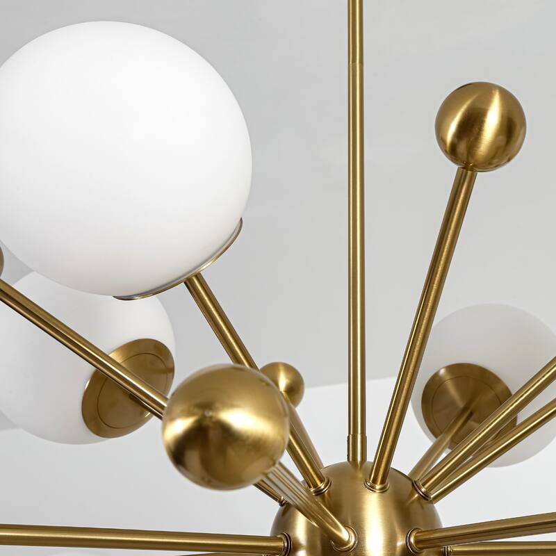 12-Light Modern Sputnik Brass Chandelier with Frosted Glass Globes for Living Room, Dining Room - 12 Light
