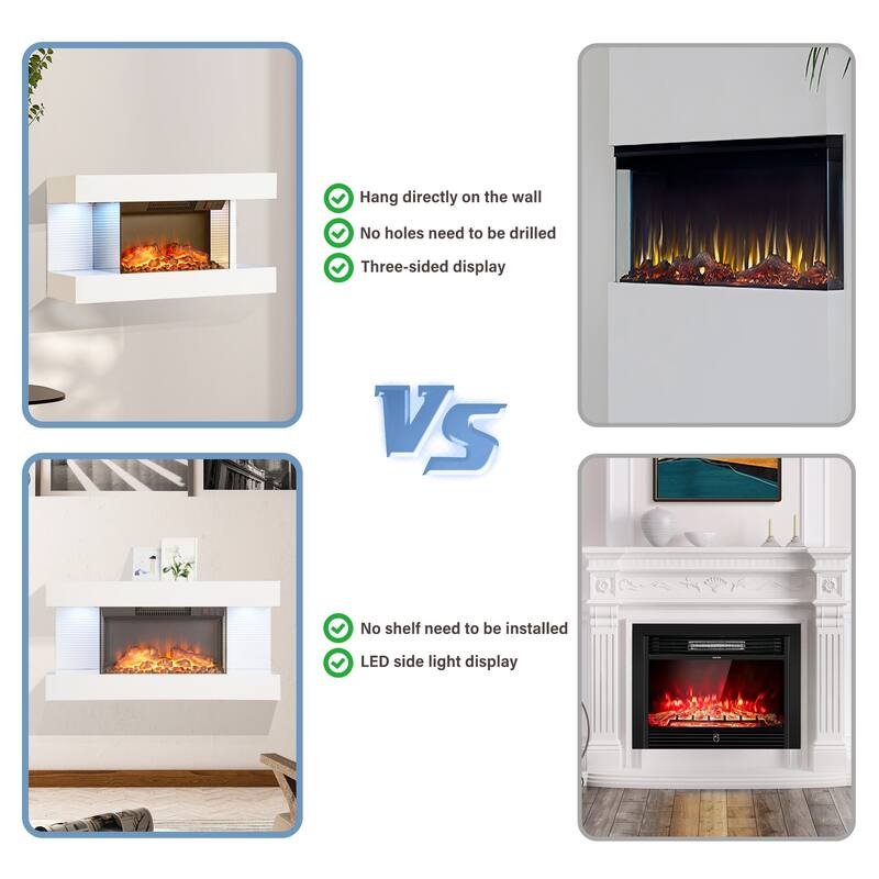 Wall Mounted LED 3-Side Electric Fireplace with Mantel