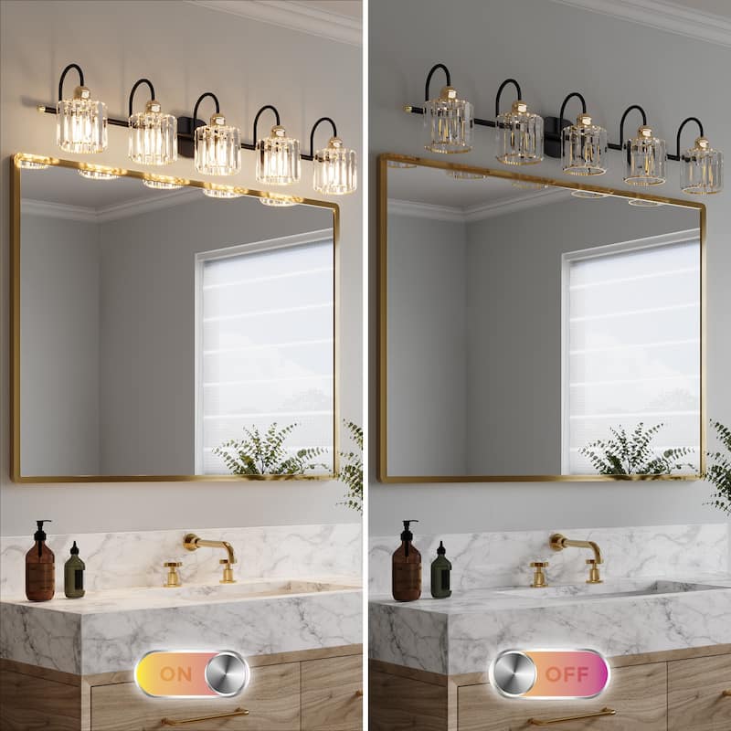ExBrite Modern Rose Gold Dimmable Bathroom Crystal Vanity Lights