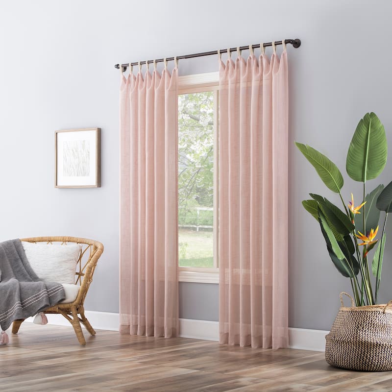 No. 918 Ceri Linen Texture Jute Tabs Semi-Sheer Tab Top Curtain Panel, Single Panel