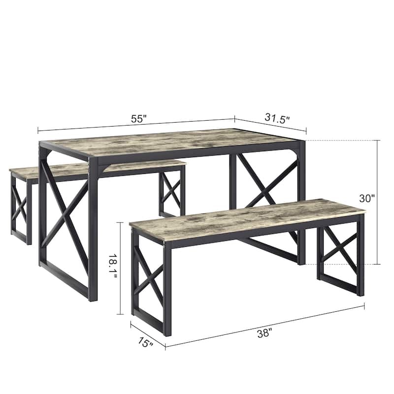 Javlergo 3-Piece Dining Table Set, 43"/55" Modern Wood Table Top Dining Table Set with Bench