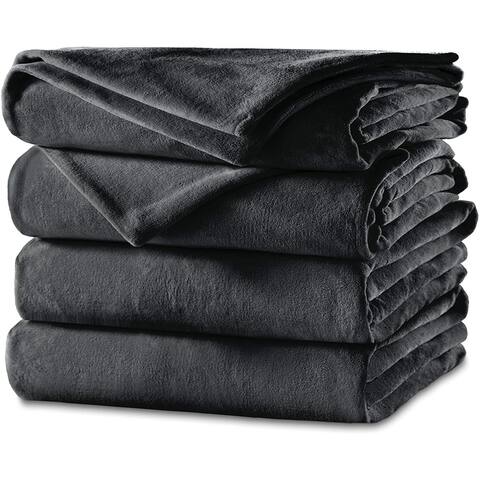 Sunbeam Heated Electric Blanket Velvet Plush Twin Size Slate