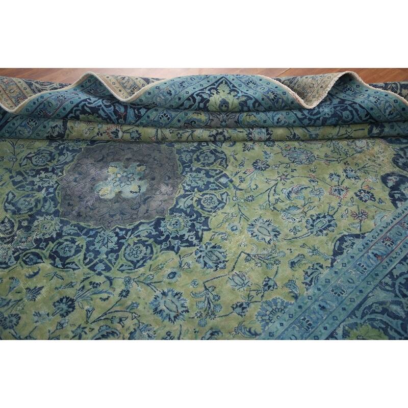 Hand Knotted Oriental 100% Wool Carpet Traditional Floral Green Mashad Area Rug - 11' 8'' X 8' 0''