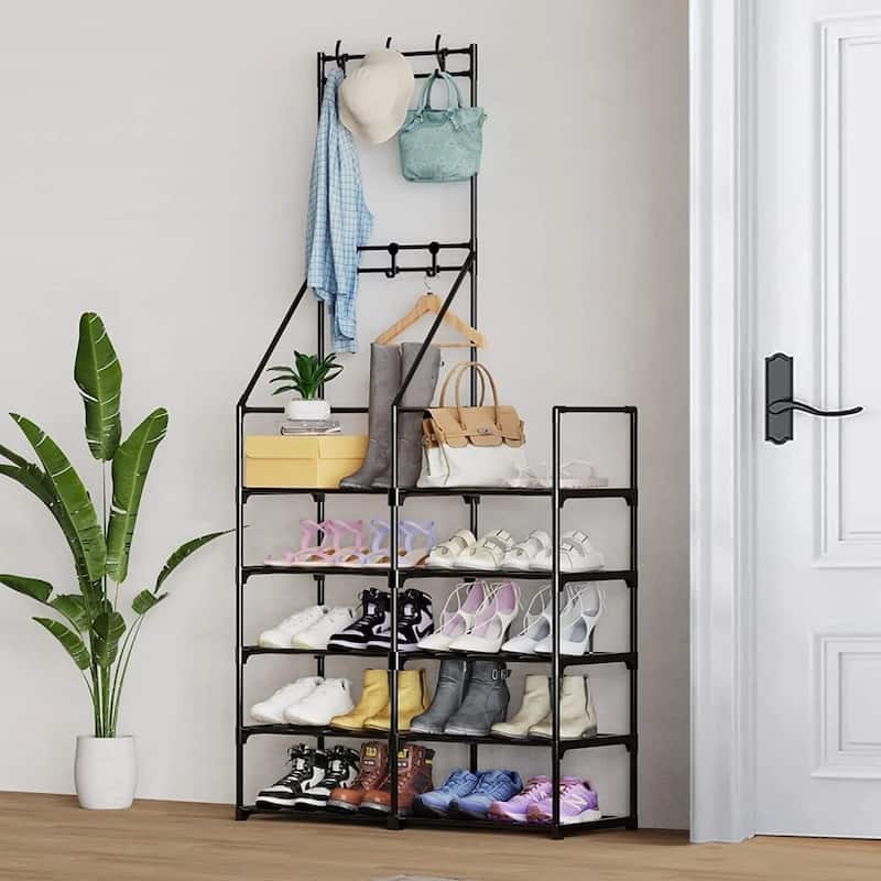 5-Tier Shoe Rack Organizer with Coat Storage, Entryway Closet Shelf