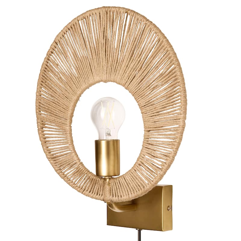 Cove River of Goods Gold Metal and Jute Indoor Plug In Wall Sconce - 13" x 5" x 15"