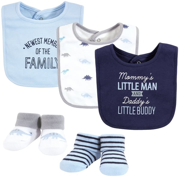 slide 1 of 1, Hudson Baby Infant Boy Cotton Bib and Sock Set, Newest Family Member, One Size - Newest Family Member - One Size One Size - Newest Family Member
