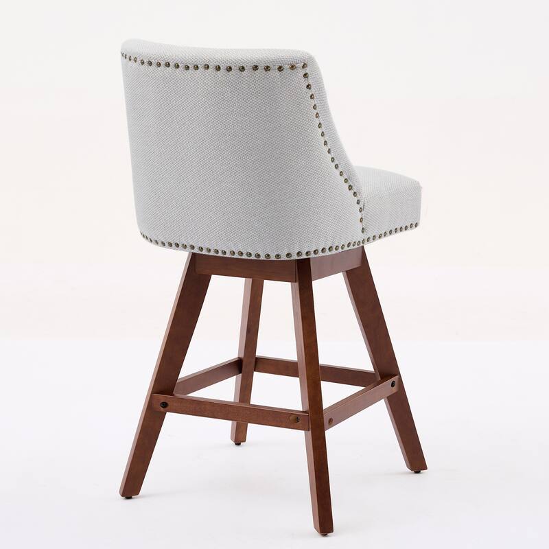 Set of 2 Swivel Bar Stools, 26" Counter Height Upholstered Fabric Barstools for Kitchen Island - Ivory