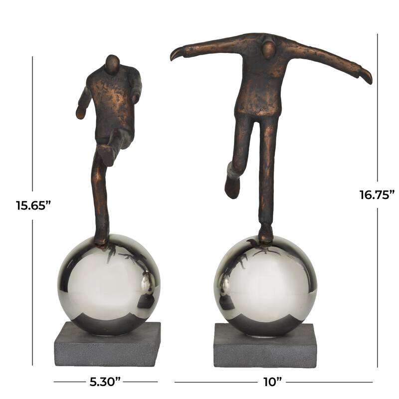 Polystone People Decorative Sculpture with Silver Ball Stands - Set of 2 Bronze - Roche River Decor