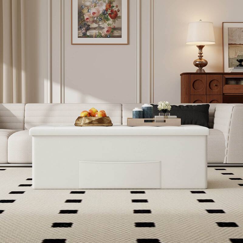 Costway 43 Inches Folding Storage Ottoman Bench with Side Pocket