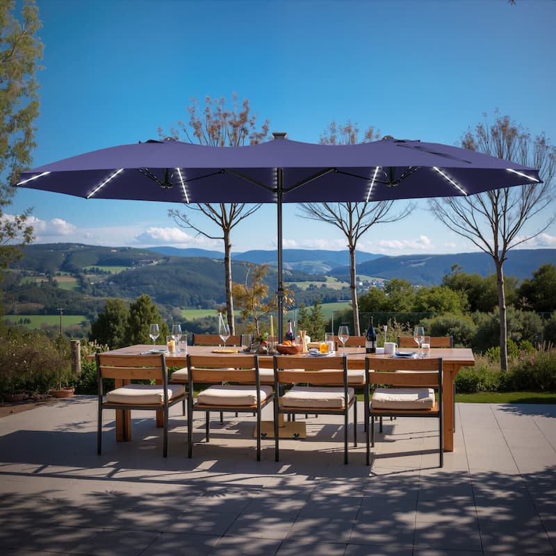 Crestlive Products 15ft Double-sided Patio Umbrella Solar LED Lighted Outdoor Market Umbrella