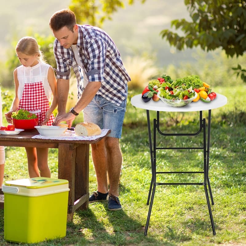 31.5'' Round Folding Picnic Table, Portable Waterproof Plastic Table with Detachable Legs for Indoor & Outdoor Events
