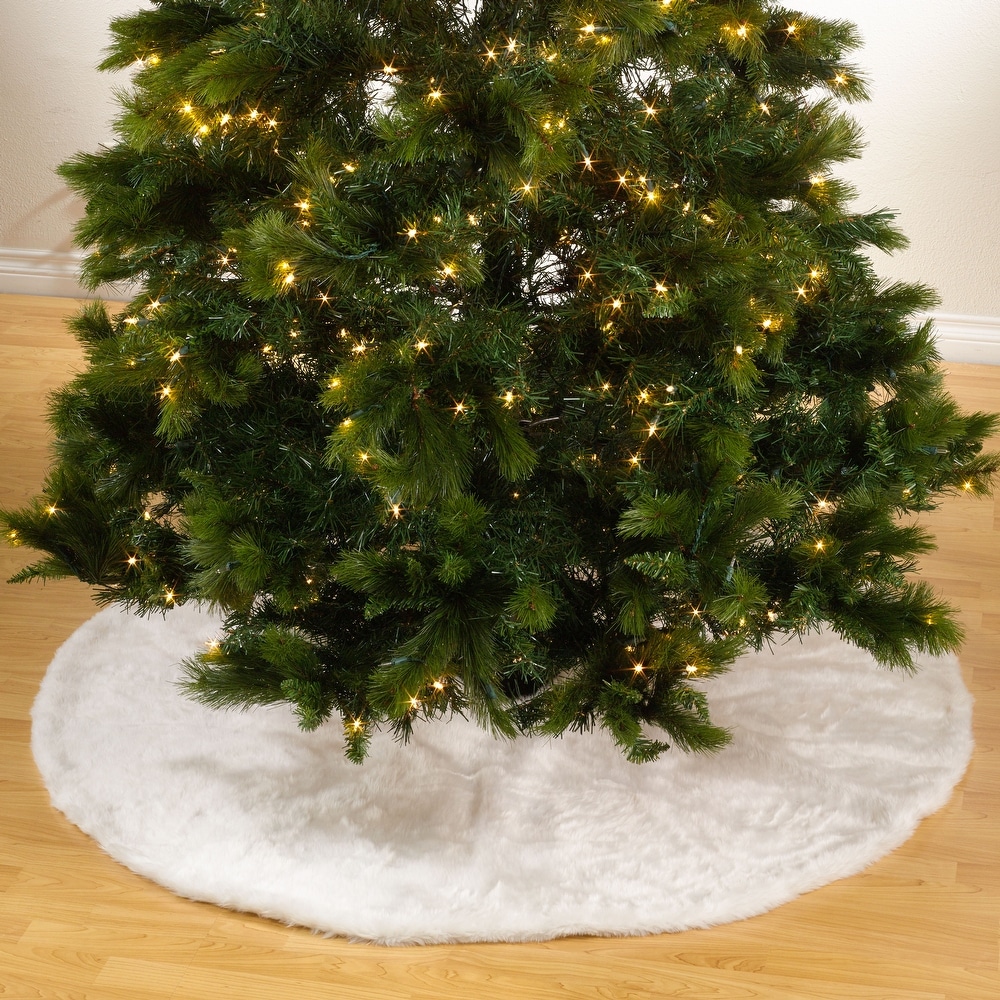GRANEYWELL Christmas Tree Skirts White Plush Luxury Faux Fur Xmas Tree Skirt for Snow White Christmas Decoration New Year Party Holiday Decorations 36inch 90