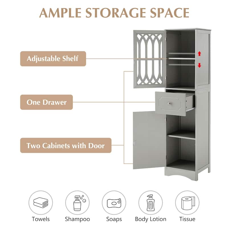 Bathroom Cabinet, Tall Freestanding Storage Cabinet with Drawer, Bathroom Towel Cabinet, Acrylic Doors Waterproof Cabinet