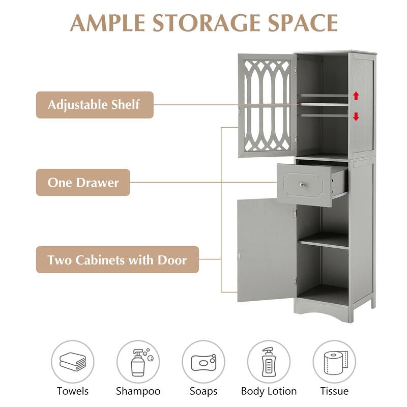 Freestanding Storage Cabinet with Drawer and Doors