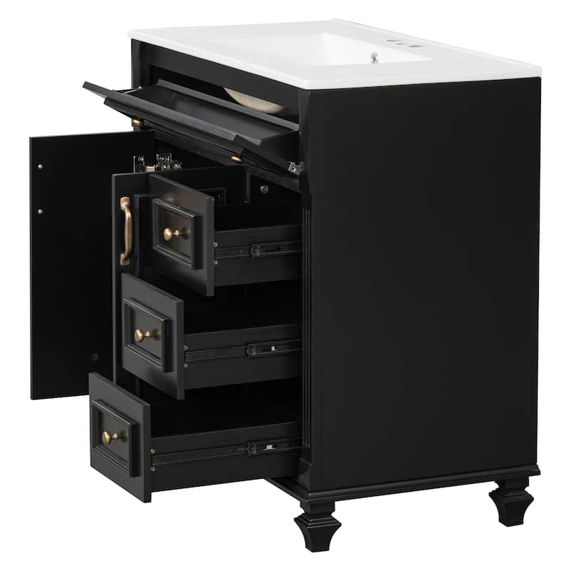 Roomfitters 36" Bathroom Vanity with Sink, Flip-Out Drawer, 3 Drawers, Soft-Close Doors, Solid Wood Cabinet