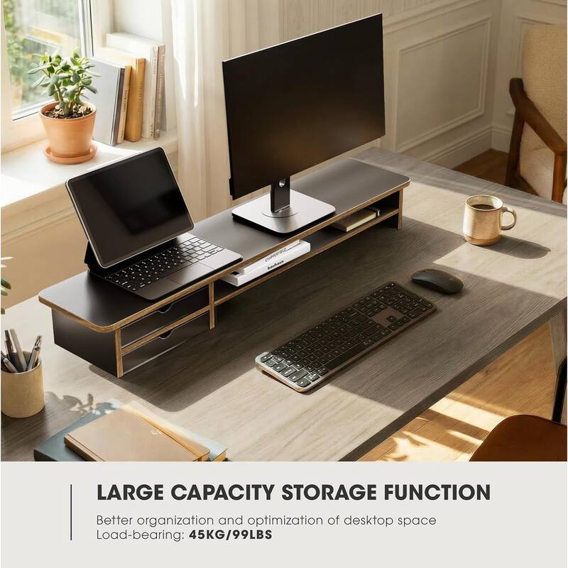 Fenge Dual Monitor Stand, 42.5inch Monitor Riser with Acrylic Drawer