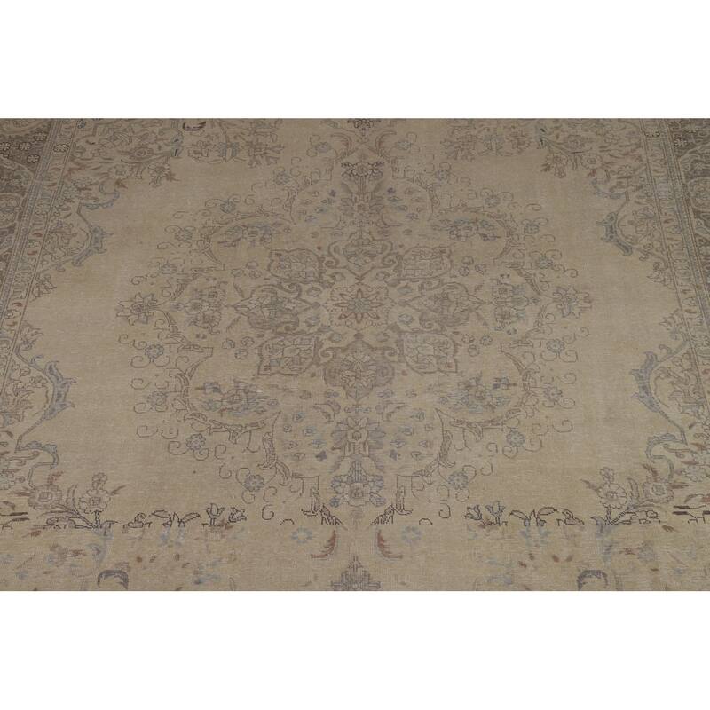 Medallion Tabriz Persian Vintage Rug Hand-Knotted Wool Carpet - 9'9" x 12'8"
