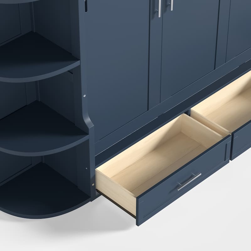 Murphy Platform Bed with Side Cabinets & Drawers, Wall Bed with Shelf for Home Office, Queen or Full