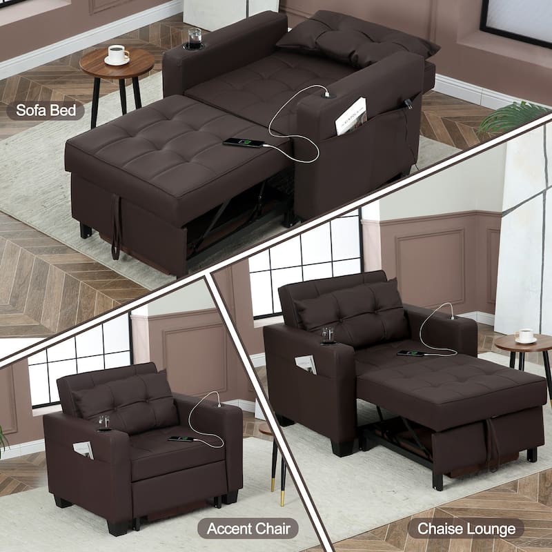 Pull Out Sofa Couch Bed Convertible Sleeper Sofa Bed with Storage Chaise, Sofa Couch