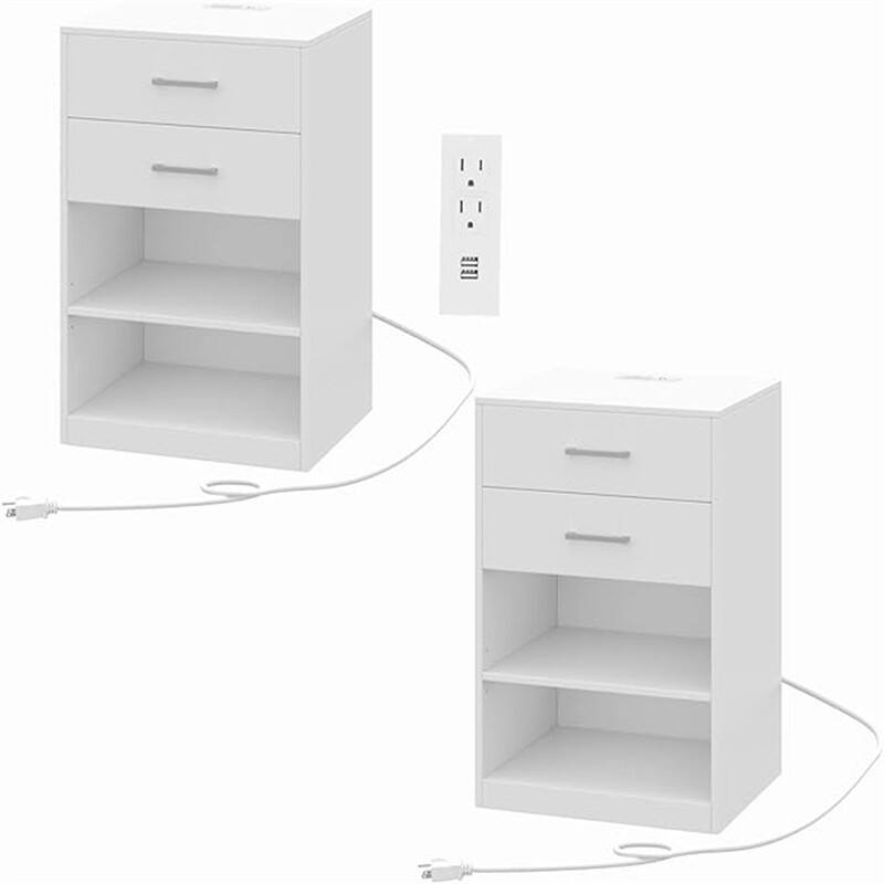 Nightstands Set of 2 with 2 Drawers - white