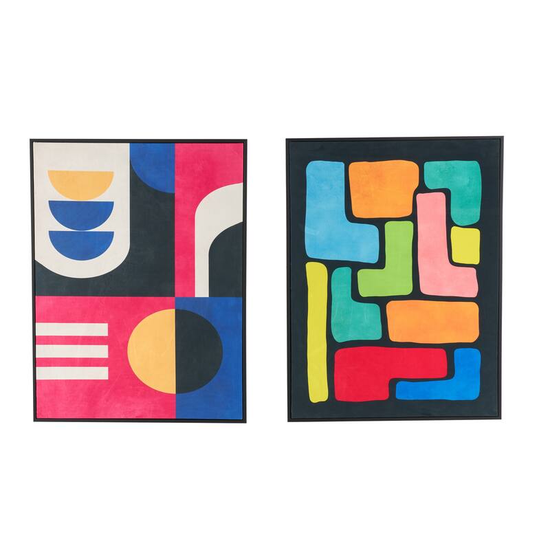 Canvas Geometric Framed Wall Art with Black Frame - Set of 2 Multi Colored - Roche River Decor - 25"W, 33"H