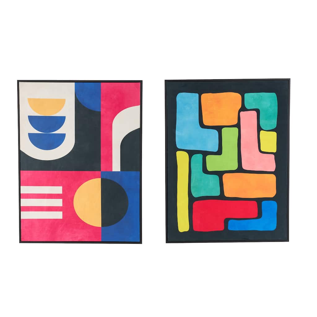 Canvas Geometric Framed Wall Art with Black Frame - Set of 2 Multi Colored - Roche River Decor