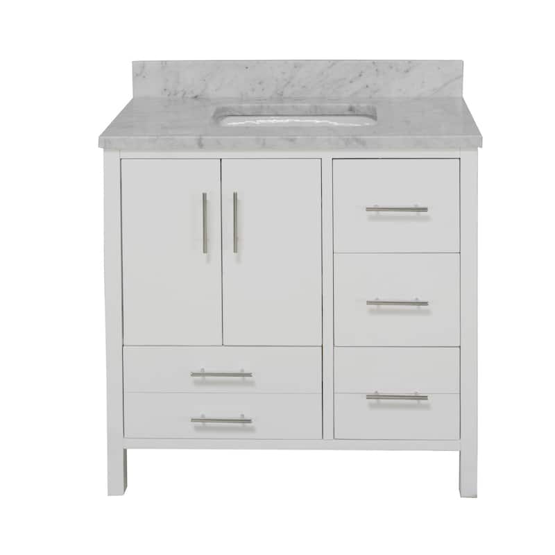 KitchenBathCollection California 36" Bathroom Vanity with Carrara Marble Top