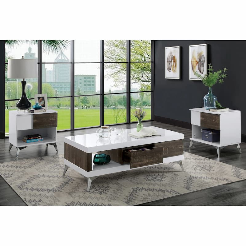 Lennette Contemporary White 22-inch Wood 1-Shelf Side Table by Furniture of America (Set of 2)