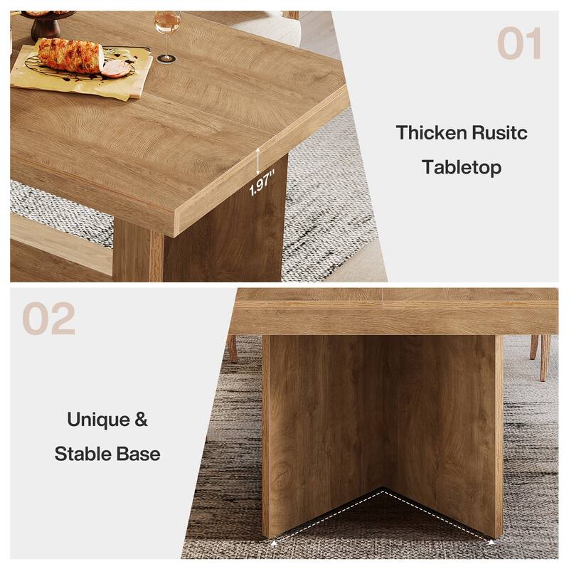 63-Inch Rustic Large Kitchen Dining Table, Rectangular Wooden Dinner Table for Home