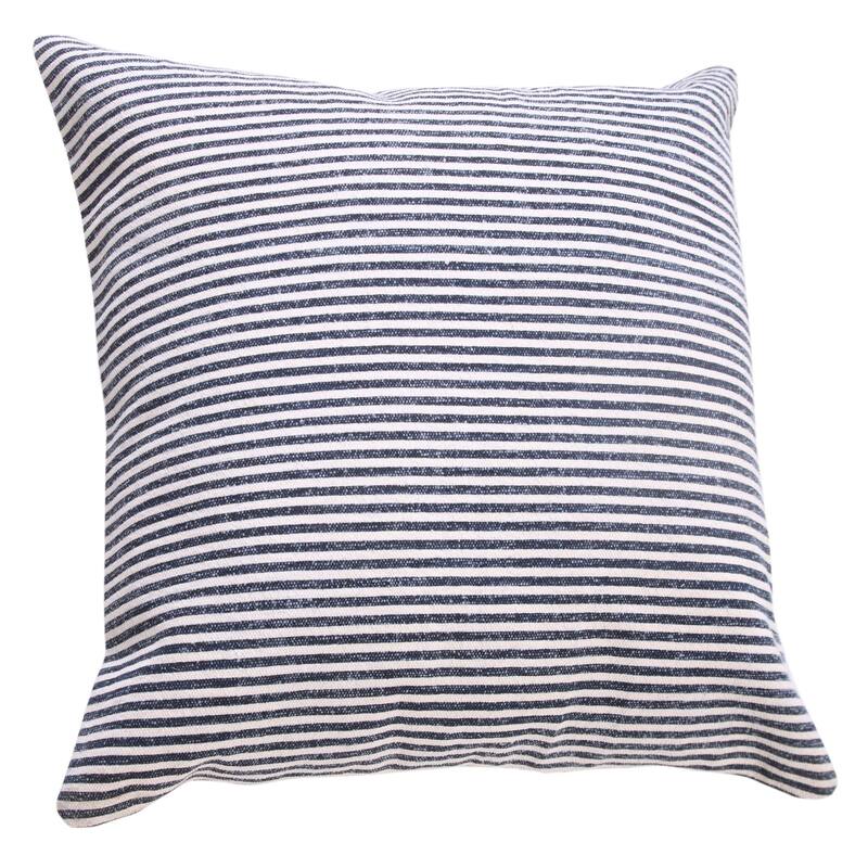 20" Blue and White Hand Woven Stonewash Striped Square Throw Pillow