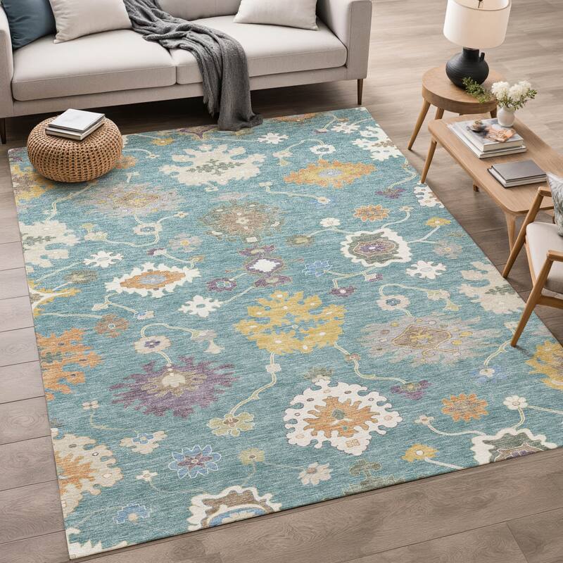 Machine Washable Indoor/ Outdoor Traditonal Delhi Chantille Rug