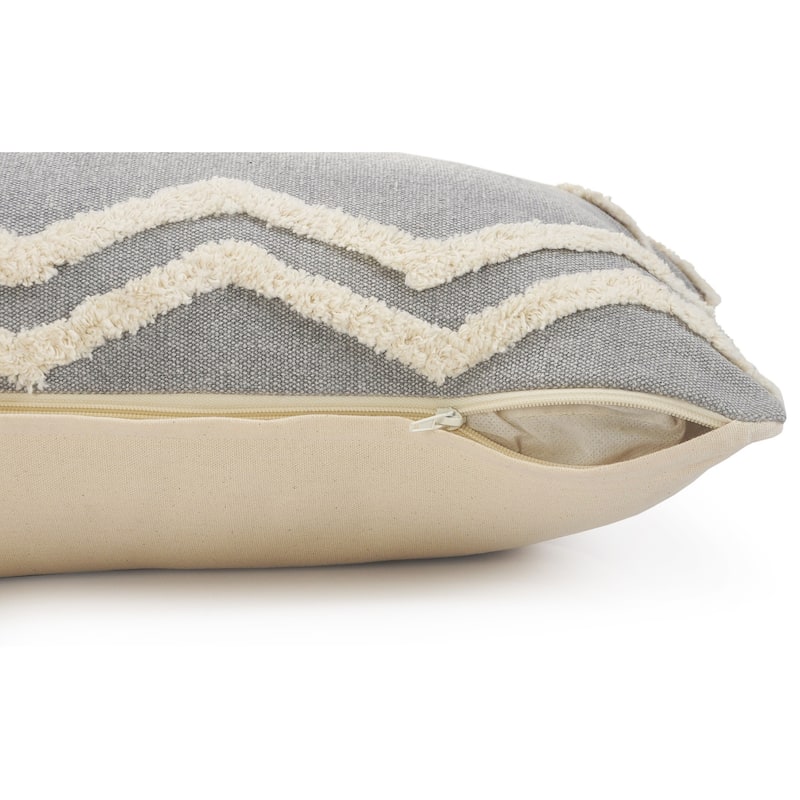 HomeRoots 14" X 36" Grey And Off-White 100% Cotton Chevron Zippered Pillow