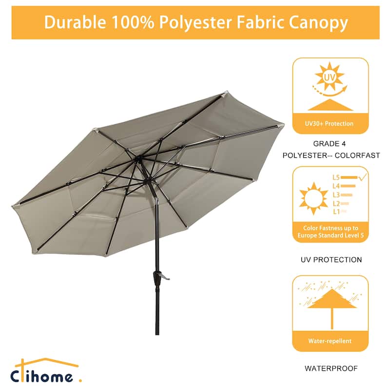 Clihome 10ft 3-Tier Outdoor Patio Market Umbrella With Crank