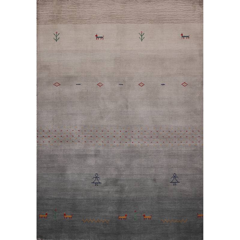 Tribal Gabbeh Oriental Accent Rug Handmade Grey Wool Carpet - 4'0"x 5'9"